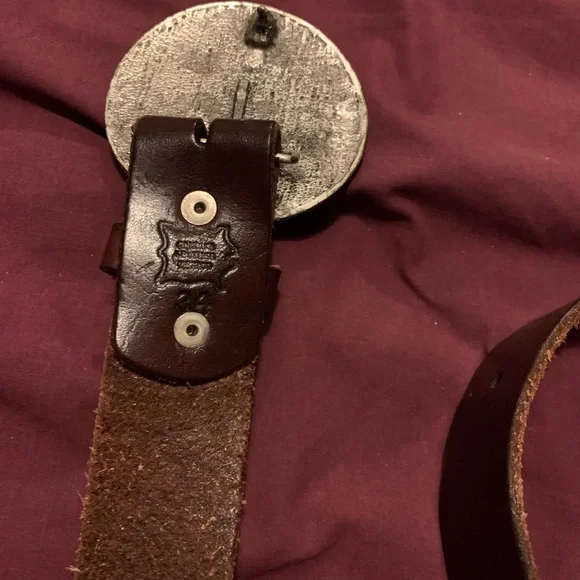 Brown Genuine Leather Belt with Multicolor Gemstone Buckle
